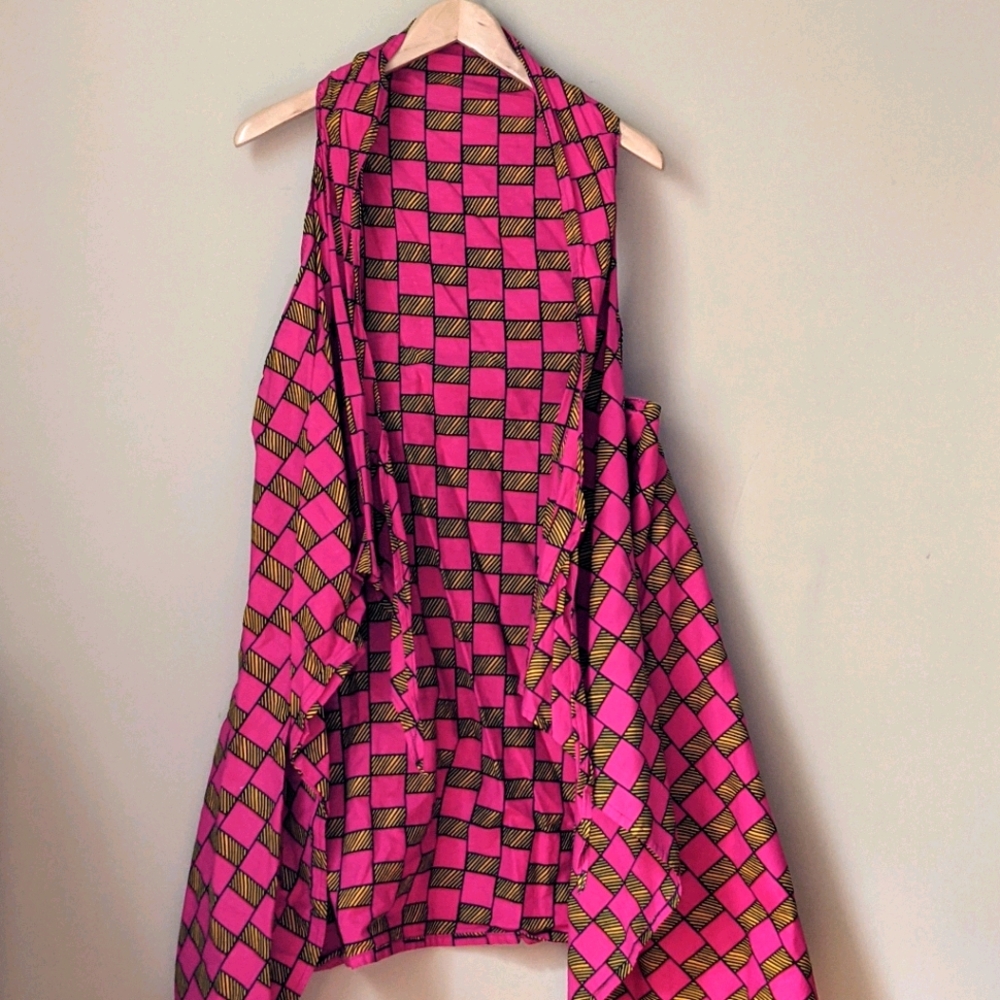 Checkered Pink and Yellow Long Wrap Vest